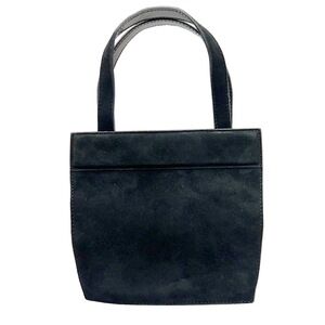 GUCCI Handbag Suede Leather Black Logo GG Bag Rare